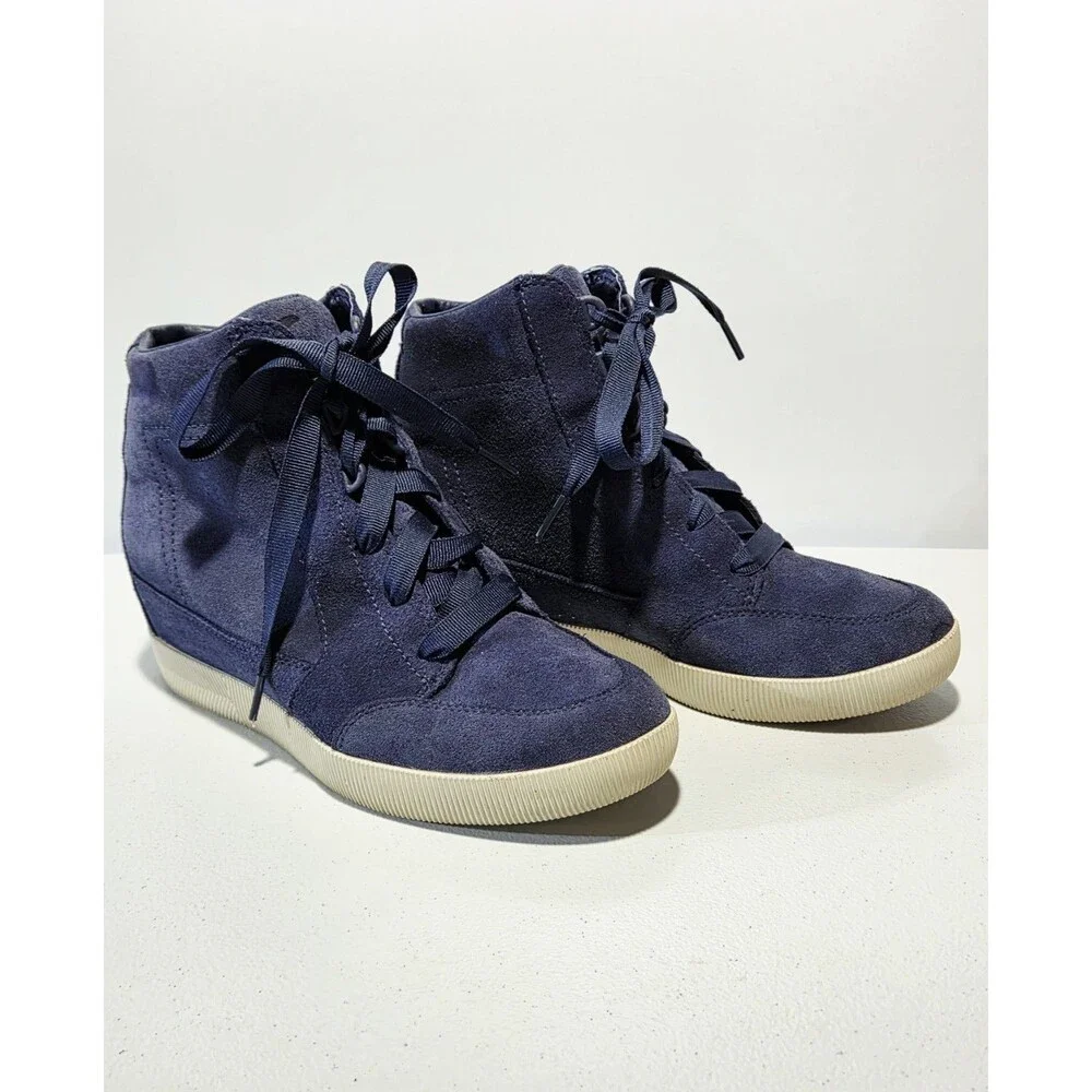 Sorel Out N About Wedge Booties Navy Blue Suede Retro Chic Street High Top SZ 9
